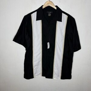 New GNW Black White Panel Camp Bowling Button Down Shirt Sleeve Shirt Mens Large